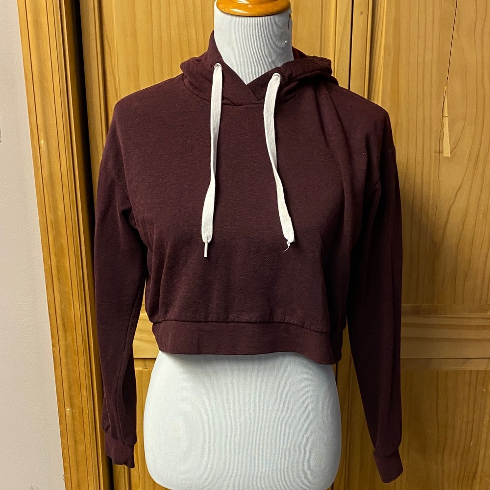 H&M Burgundy Cropped Hoodie